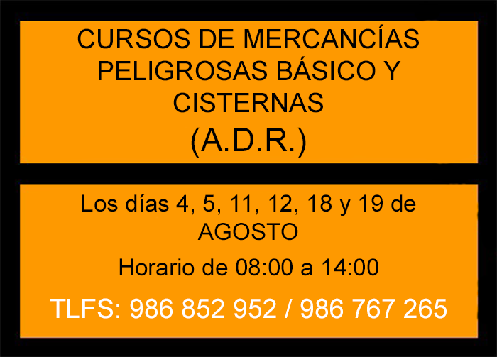 CURSO DE MERCANCÍAS PELIGROSAS BÁSICO Y CISTERNAS (ADR)
